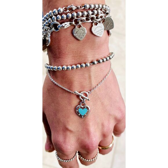 Tiffany & Co. Jewelry - SOLD Return to Tiffany Co. Love Blue Enamel Heart Tag Toggle Bracelet, 6.75"
